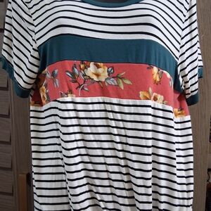 7th Ray Multicolor Striped Floral Tee